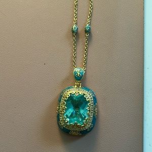 Lauren G. Adams blue aqua Moroccan enamel crystal long 36” necklace